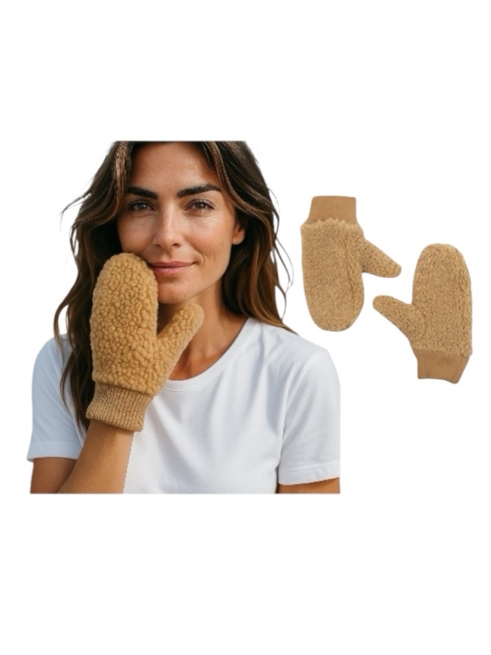 Time And Tru Faux Sherpa Teddy Mittens - Picture 2 of 8